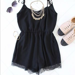 Black Lace Trim Romper